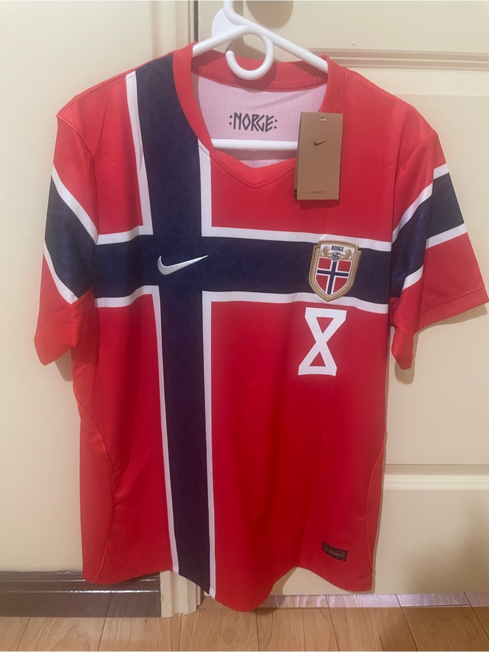 Odegaard Nike Red & Navy Norway Flag Football Jersey
